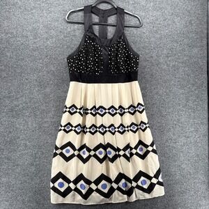 Jax Silk Dress Womens 14 Geometric Print A-Line 90s Evening Cocktail Party Chic